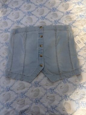 Light Blue Button-Front Denim Tube Top